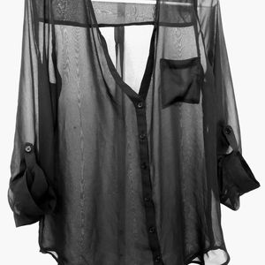 Six Degree Black Shear Roll Tab Sleeves Top sz M